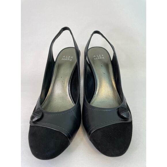 Alex Marie Pump Heels 10M Black Suede Slingback Button Detail Country Club - Picture 1 of 11